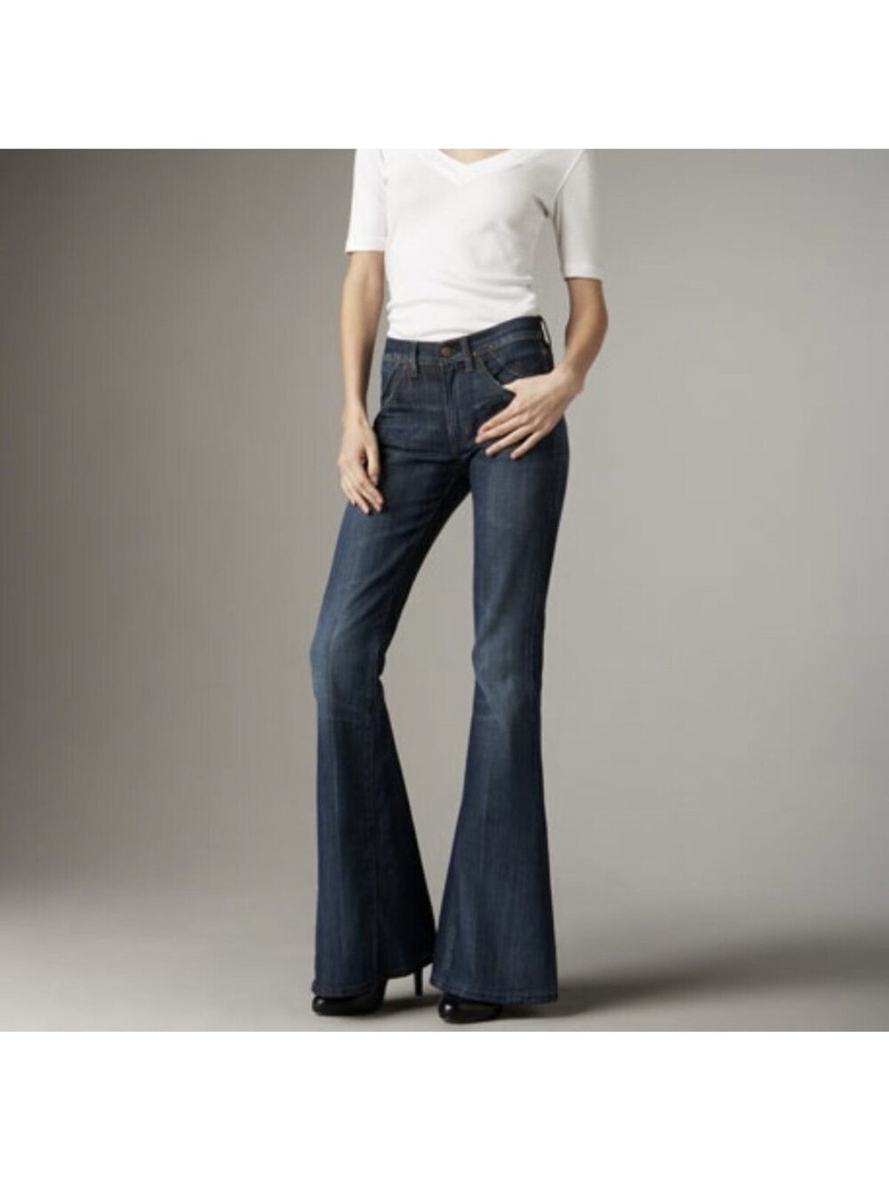 Citizens of Humanity Angie Super Flare Jeans Womens Size 29 Dark Wash Raw Hem